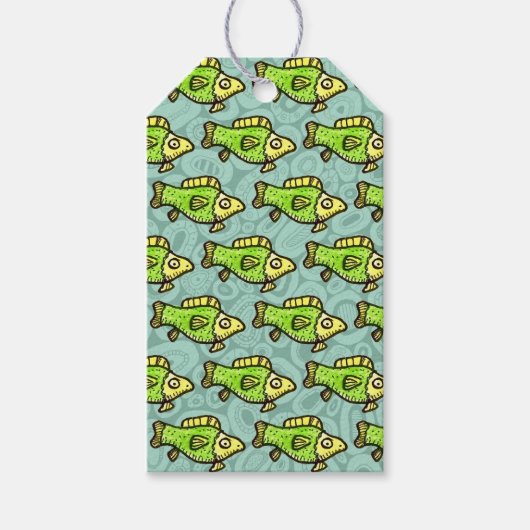 Funny Cartoon Green Fish Drawing Cadeaulabel (Voorkant)