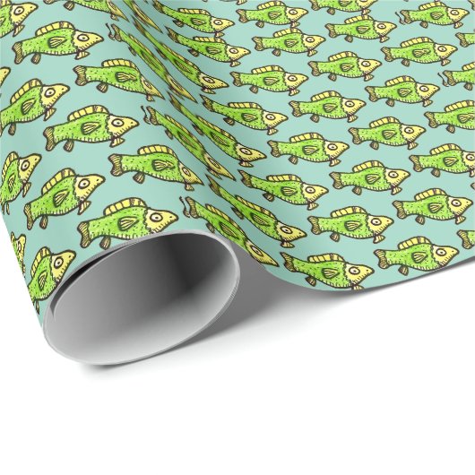 Funny Cartoon Green Fish Drawing Cadeaupapier (Rol Hoek)