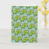 Funny Cartoon Green Fish Drawing Kaart (Gele Bloem)