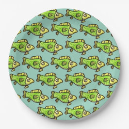 Funny Cartoon Green Fish Drawing Papieren Bordje