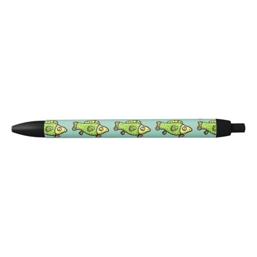 Funny Cartoon Green Fish Zwarte Inkt Pen (Voorkant)