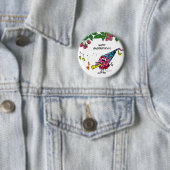 Funny Cartoon Happy Birthday Button Pin (In situ)