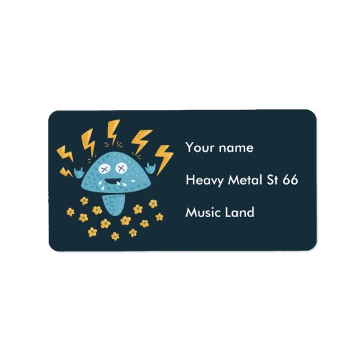 Funny Cartoon Heavy Metal Mushroom Etiket (Voorkant)