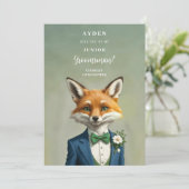 Funny Cartoon Humanoide Fox JR Groomsman Proposal  (Staand voorkant)