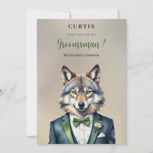 Funny Cartoon Humanoide Wolf Groomsman (Voorkant)