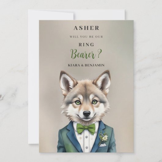 Funny Cartoon Humanoide Young Wolf Ring Bearer (Voorkant)