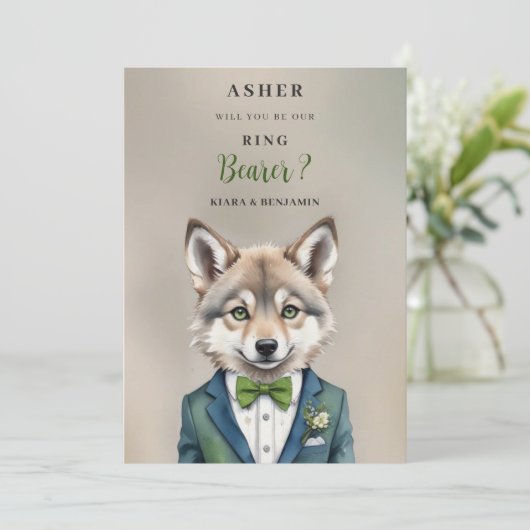 Funny Cartoon Humanoide Young Wolf Ring Bearer (Staand voorkant)