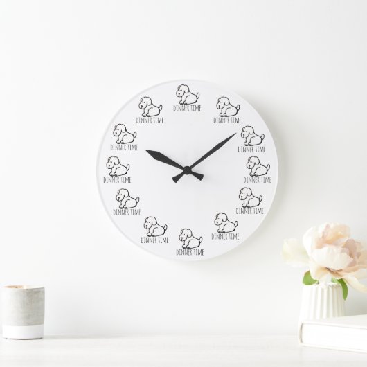 Funny Cartoon Hungry Dog Dinner Time Clock Grote Klok (Huis)
