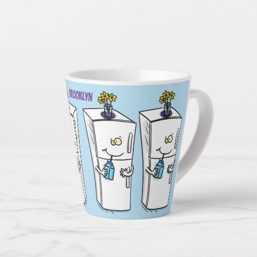 Funny cartoon illustratie latte mok (Rechterhoek)