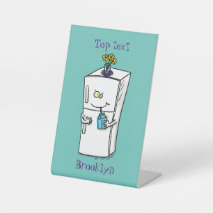 Funny cartoon illustratie reclamebord met voetstuk