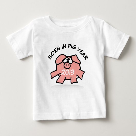 Funny Cartoon Illustration Pink Pig 2019 Baby T-sh (Voorkant)
