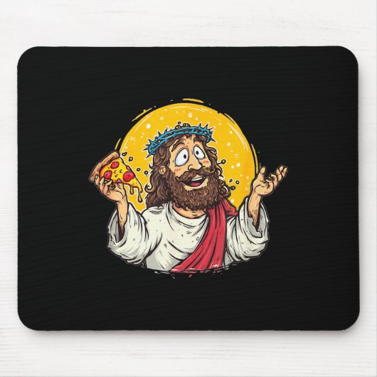 Funny Cartoon Jesus Christ With Pizza Slice Costum Muismat (Voorkant)