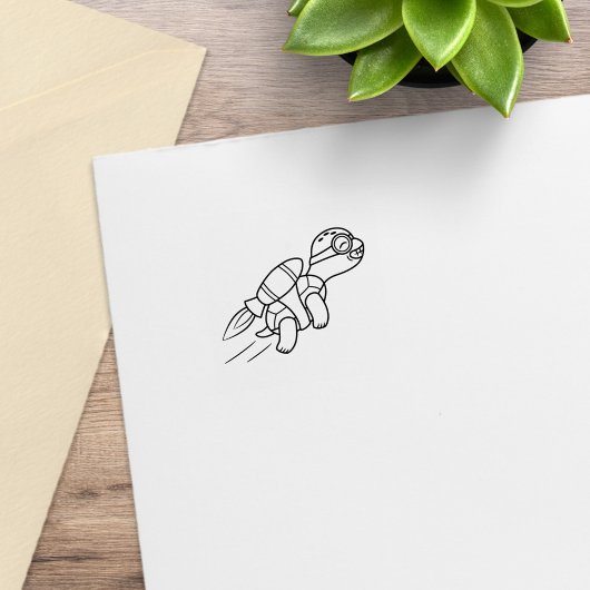 Funny Cartoon Jetpack Turtle 2 Rubberstempel