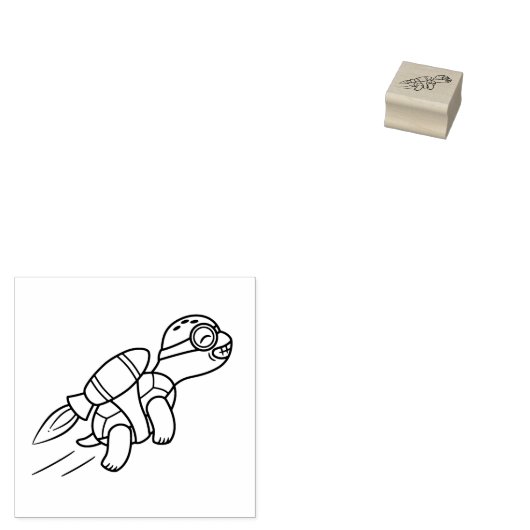 Funny Cartoon Jetpack Turtle 2 Rubberstempel (Gestempeld)
