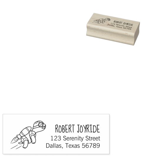 Funny Cartoon Jetpack Turtle Address Rubberstempel (Gestempeld)