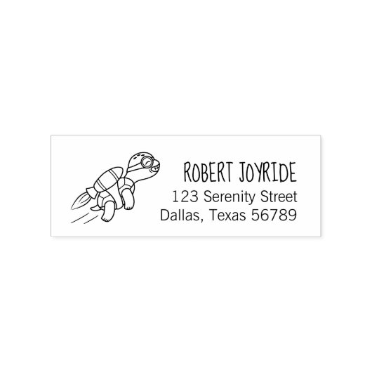 Funny Cartoon Jetpack Turtle Address Rubberstempel (Afrduk)