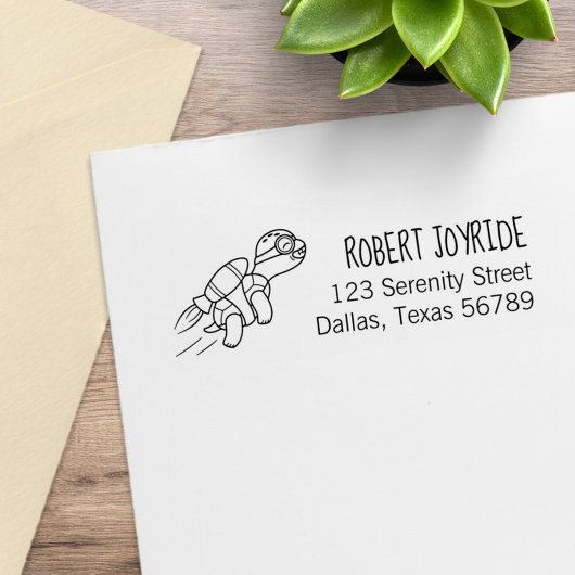Funny Cartoon Jetpack Turtle Address Rubberstempel