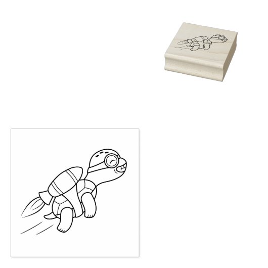 Funny Cartoon Jetpack Turtle Rubberstempel (Gestempeld)