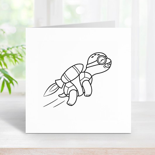 Funny Cartoon Jetpack Turtle Rubberstempel