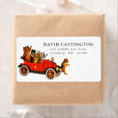  Funny Cartoon Katten in Antiek auto Etiket (Insitu)