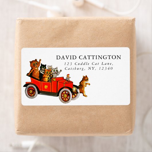  Funny Cartoon Katten in Antiek auto Etiket (Insitu)