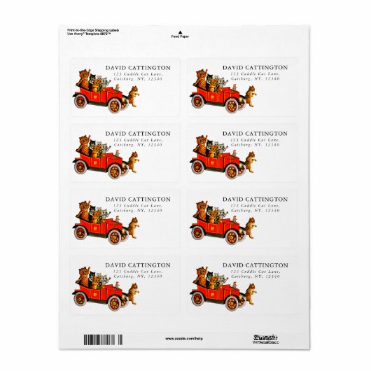  Funny Cartoon Katten in Antiek auto Etiket (Full Sheet)