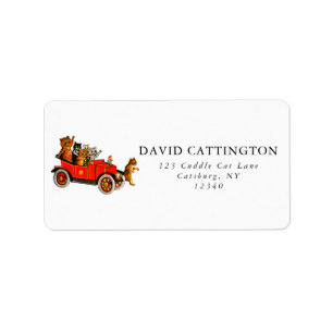 Funny Cartoon Katten in Antiek auto Etiket