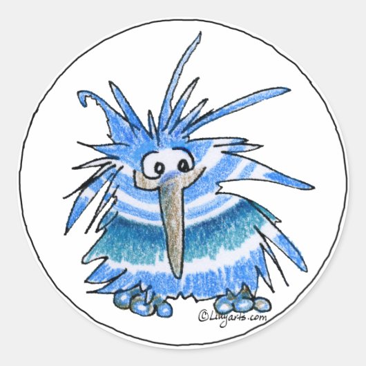 Funny Cartoon Kiwi Bird 5 Round Sticker (Voorkant)