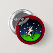 FUNNY CARTOON KOE ALIEN UFO ABDUCTION BUTTON (Voorkant /achterkant)