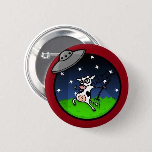 FUNNY CARTOON KOE ALIEN UFO ABDUCTION BUTTON (Voorkant /achterkant)