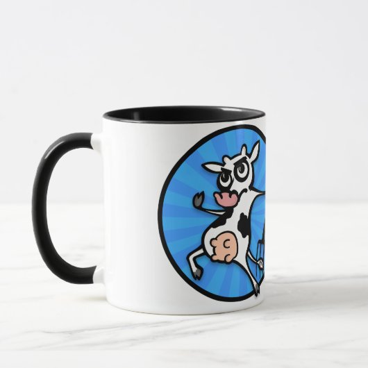 FUNNY CARTOON KOE BLACK EN WITTE RINGER MOK (Links)