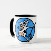 FUNNY CARTOON KOE BLACK EN WITTE RINGER MOK (Voorkant links)