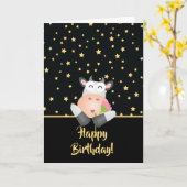 Funny Cartoon Koe met een bloem van een gelukkige  Kaart (Gele Bloem)