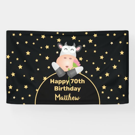 Funny Cartoon Koe met een lofzige 70e verjaardag Spandoek