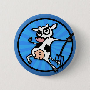 FUNNY CARTOON KOE MET PITCH FORK BUTTON