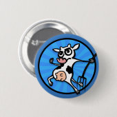 FUNNY CARTOON KOE MET PITCH FORK BUTTON (Voorkant /achterkant)
