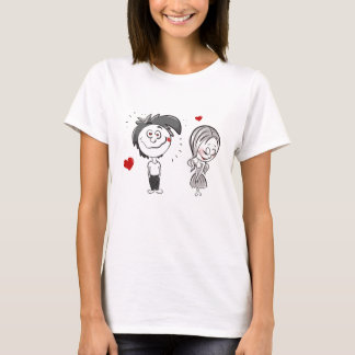 Funny Cartoon Koppel, Jongen en Meisje T-Shirt