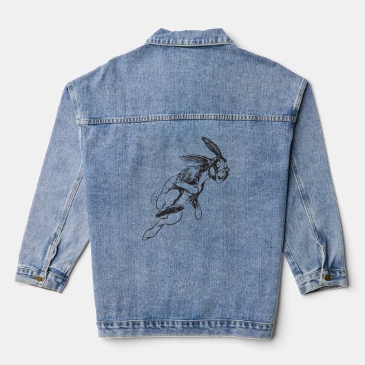 Funny Cartoon Large Jack Rabbit Denim Jacket (Achterkant)