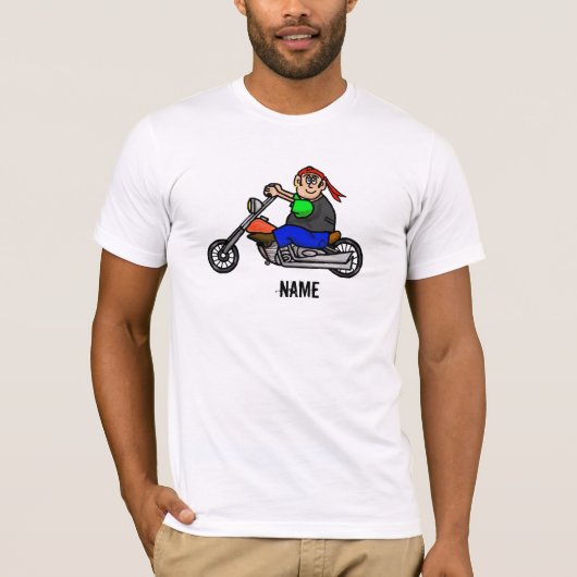 Funny Cartoon Male Motorcycle Biker T-Shirt (Voorkant)