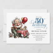 Funny Cartoon Man 50th Party Milestone Invite Kaart (Voorkant)