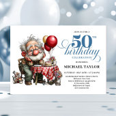 Funny Cartoon Man 50th Party Milestone Invite Kaart