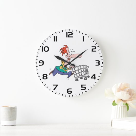 Funny Cartoon Man Running With Shopping Cart Grote Klok (Huis)