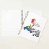 Funny Cartoon Man Running With Shopping Cart Planner (Display)