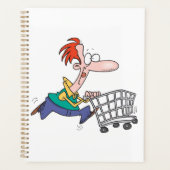 Funny Cartoon Man Running With Shopping Cart Planner (Voorkant)