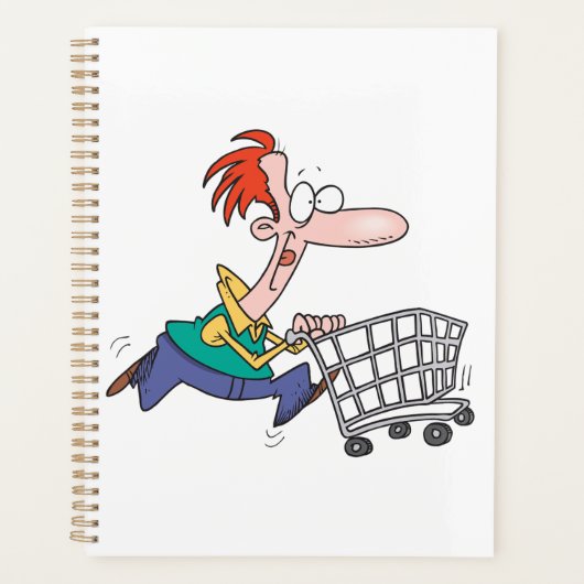 Funny Cartoon Man Running With Shopping Cart Planner (Voorkant)
