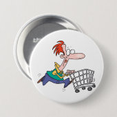 Funny Cartoon Man Running With Shopping Cart Ronde Button 7,6 Cm (Voorkant /achterkant)