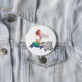 Funny Cartoon Man Running With Shopping Cart Ronde Button 7,6 Cm (In situ)