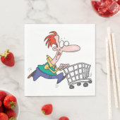 Funny Cartoon Man Running With Shopping Cart Servet (Insitu)