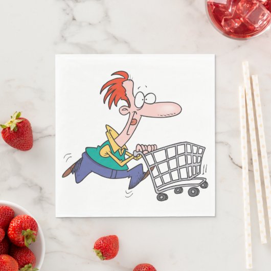 Funny Cartoon Man Running With Shopping Cart Servet (Insitu)