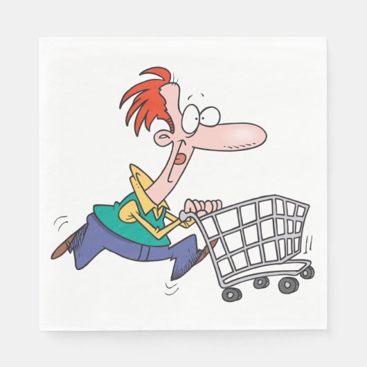 Funny Cartoon Man Running With Shopping Cart Servet (Voorkant)